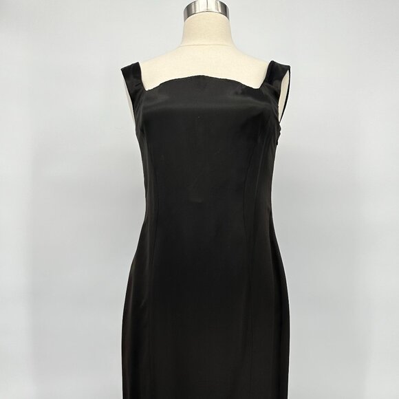 Vintage 1980s Gianni Versace Black Silk Blend Satin Iconic Curved - Picture 1 of 4